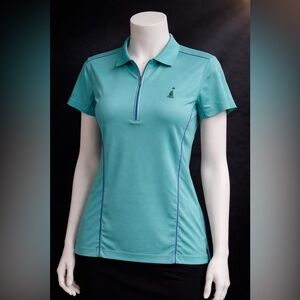 Peter Millar Wicking 1/4 Zip Golf Performance Shirt Womens L Green and Blue Trim